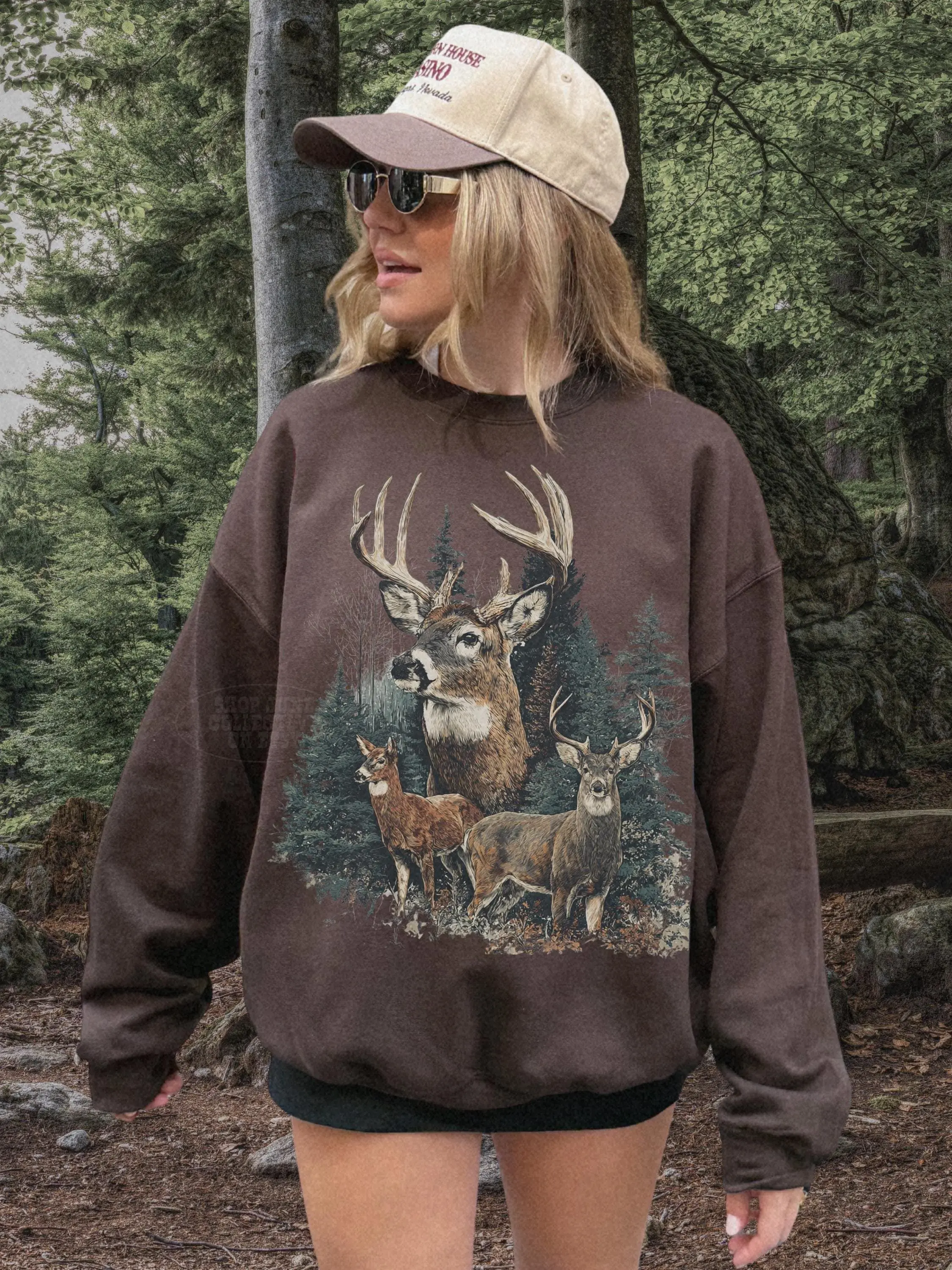 Vintage Deer Sweater 90s Cabin Pullover Old School Graphic Grandpa Core Rustic Forest Wilderness Crewneck Nature Lover Animals Sweatshirt