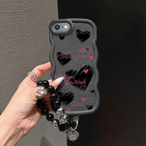 1 Piece Pink words and lines love Stylish 16E Flexible Protective Phone Case Cover Suitable For iPhone 16E With Anti-Scratch And Lanyard Ideal For Fitness