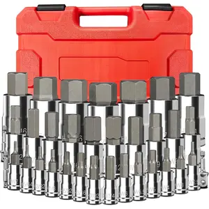 34-Pieces Hex Bit Socket Set,  1/4" 3/8" 1/2" Drive SAE & Metric Size Allen Socket Set with Socket Adapters and Portable Storage Case, S2 Alloy Steel
