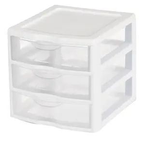 Small 3 Drawer Desktop Unit, Plastic, White, Ideal for Home or Office Use