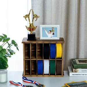 Deluxe 12-Slot Rustic Burnt Wood Wall Mounted Martial Arts Belt Display Storage