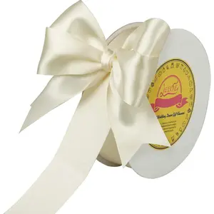Double Face Ivory Satin Ribbon 1-1/2 inch X 50 Yards Polyester Ivory Ribbon for Gift Wrapping Very Suitable for Weddings Party Hair Bow Invitation Decorations and More