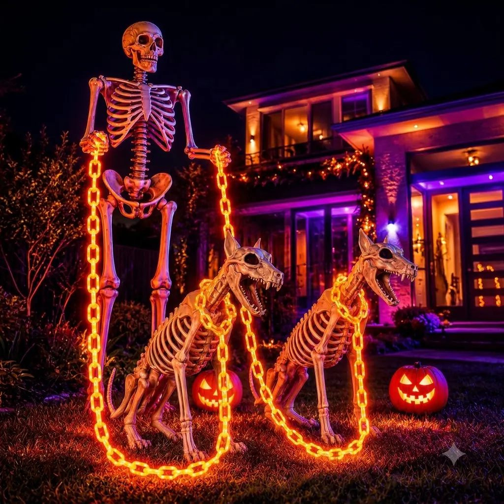 Flacchi Outdoor Halloween Chain Lights  (Solar/Battery)  160 LEDs. Waterproof plastic, 8 lighting modes. Perfect spooky hanging decor for Halloween parties, bushes, fences, and patios. Orange/Purple