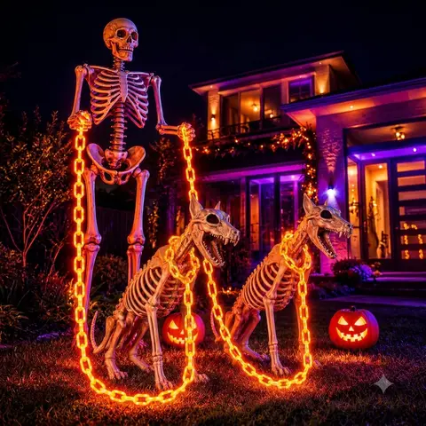 Flacchi Outdoor Halloween LED Chain Lights - Solar/Battery Powered, 160 LEDs, Waterproof Plastic/Metal, 8 Modes, Realistic Spooky Decoration for Bushes, Patios, Outdoor Halloween Decor
