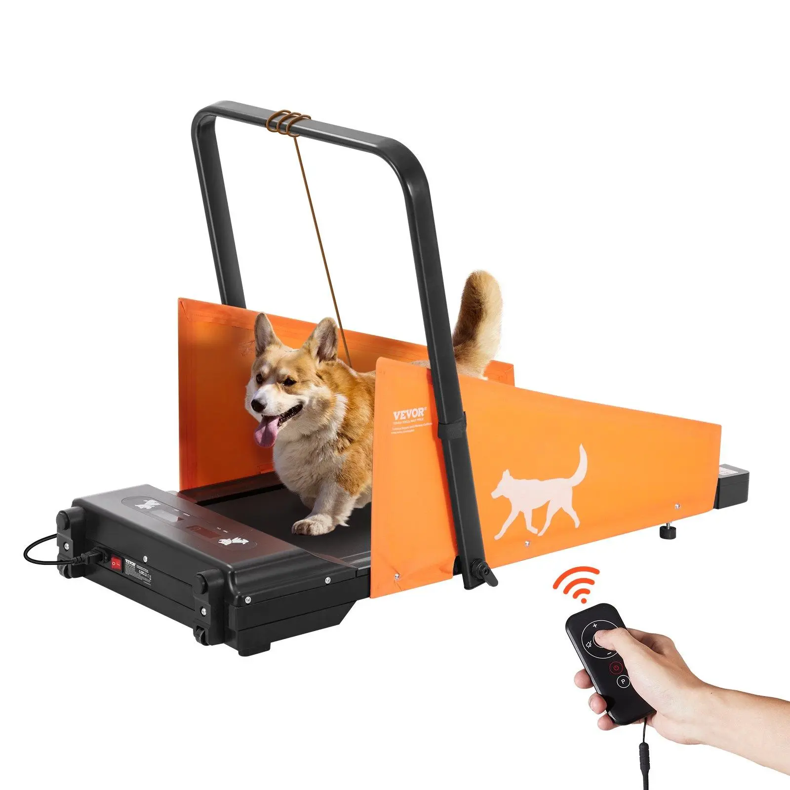 VEVOR Carbon Steel Electric Dog Treadmill for Medium Dogs Up to 200 lbs, Remote Control, LED Display, Collapsible, 12 Exercise Modes, 3 Countdown Settings, Adjustable Speeds, Side Fabric Panels