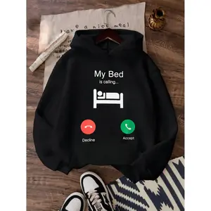 Stylish Women's Casual Polyester Hoodie Featuring Playful My Bed Is Calling Graphic With Cozy Kangaroo Pocket And Drawstring Hood For Fall Winter Comfort