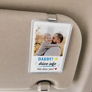 Personalized Drive Safe Daddy Custom Photo With Kids Car Visor Clip For Dad Husband Sentimental Clear Acrylic Picture Frame Sun Visor Accessories Best Fathers Day Gift From Son Daughter Wife New Car Present Birthday Keepsake