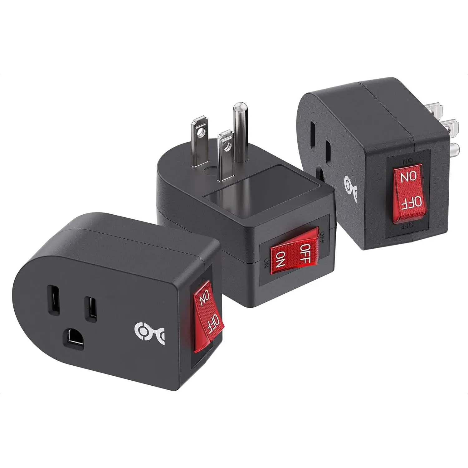 ETL Listed 3-Pack Grounded Multi Plug Outlet Adapter, 120V Outlets, 15A/1875W (15A), ON/OFF Switch Control, Universal Socket, Sturdy Construction, Status LED Lights, for Home Improvement, Travel, Black