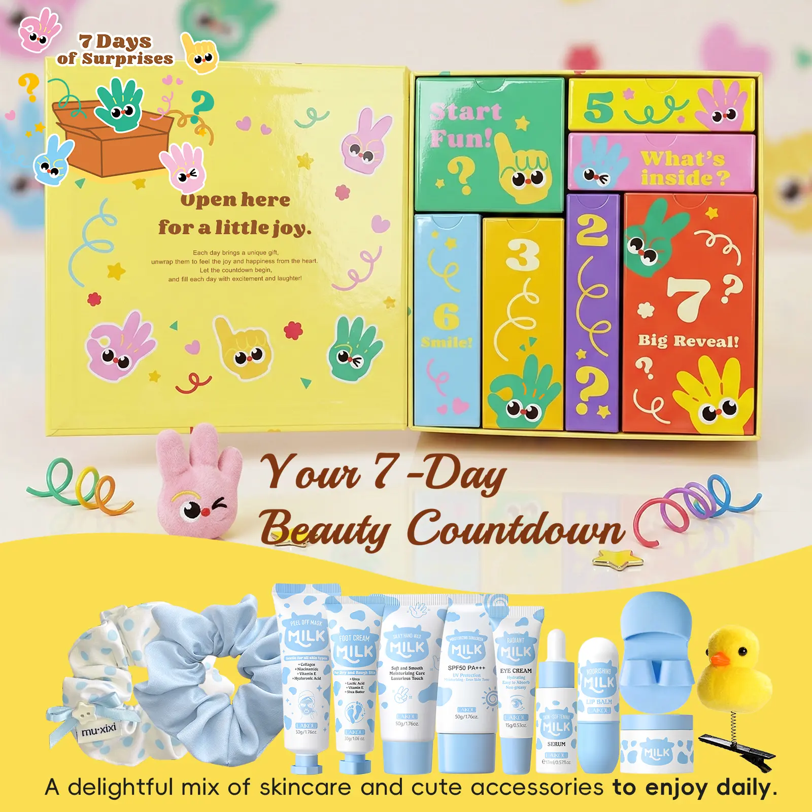 Women's 7-Day Cosmetic Gift Reveal Calendar - Birthday Surprise Countdown Gifting Set, Lightweight Gentle Fragrant Face Moisturizing Skin Care Kit for Daily Treats, Special Gift Set, Moisturizing Set