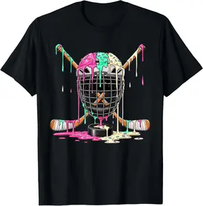 Hockey Player Ice Cream Drip Boys Ice Hockey Dripping Youth Boys T-Shirt Cotton Fabric