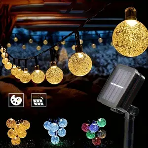 100 LED Solar LED String Lights Vintage Bulb Garden Fairy Ball Pendant Party LED Solar Crystal Ball String Lights Outdoor Solar Landscape Lights, with 8 Lighting Modes Solar Patio Lights, Suitable for Garden Courtyard Porch Wedding Party Decorations