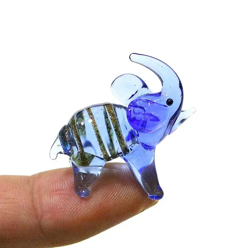 Cute Handmade Glass Elephant Mini Figurine Ornaments Japan Style Tiny Cartoon Animal Statue Home Fairy Garden Decor Accessories, Stained Glass, Adult, Decoration For Room