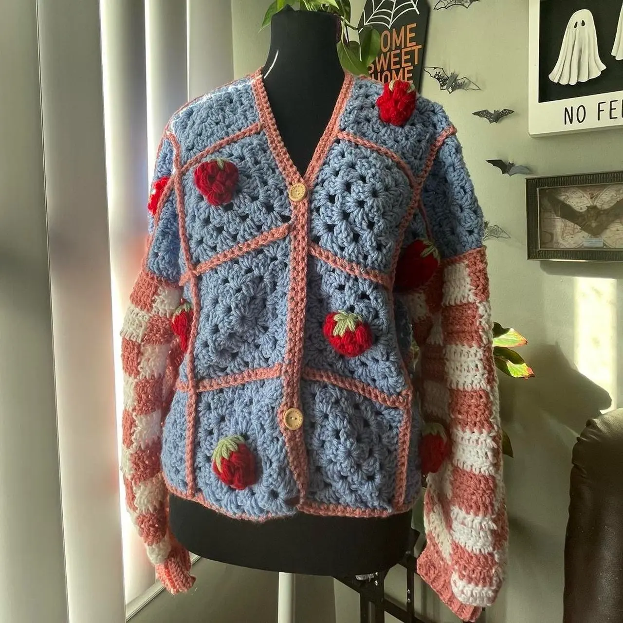Handmade Crochet Berry Cardigan Top knitwear  Womenswear Comfort Long Sleeve
