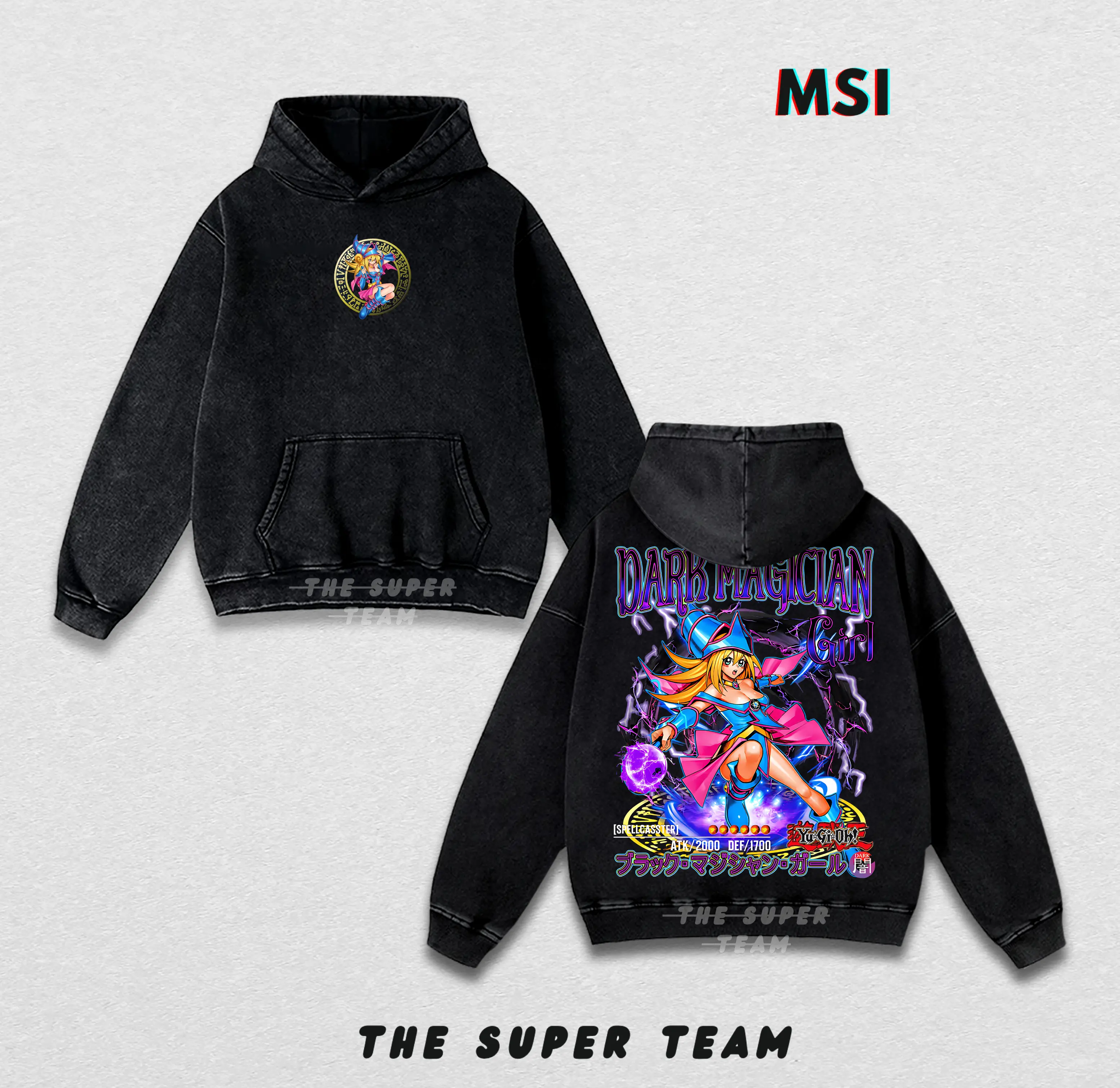 Dark Magician Girl - Yugioh Unisex Oversize Acid Washed Cotton Hoodie, T-shirt - Anime Manga Graphic Design, Anime Japanese Merch Fan Enthusiast Apparel