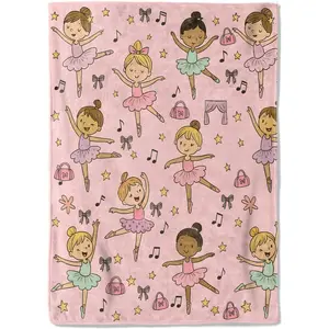 Ballerina Themed Fleece Throw Blanket, 50x60in Fleece Soft Lightweight Cozy, Playful Theme with Dancing Music Notes & Stars, Ideal for Bed & Living Room, Perfect Gift for Ballet Fans