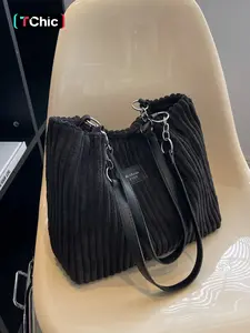 Women's Solid Color Tote Bag, Fashionable Large Capacity Shoulder Bag for Daily Commute, Casual Commuter Bag, Casual Trendy Versatile High-quality Daily Commuting Bag, Stylish Versatile Bag