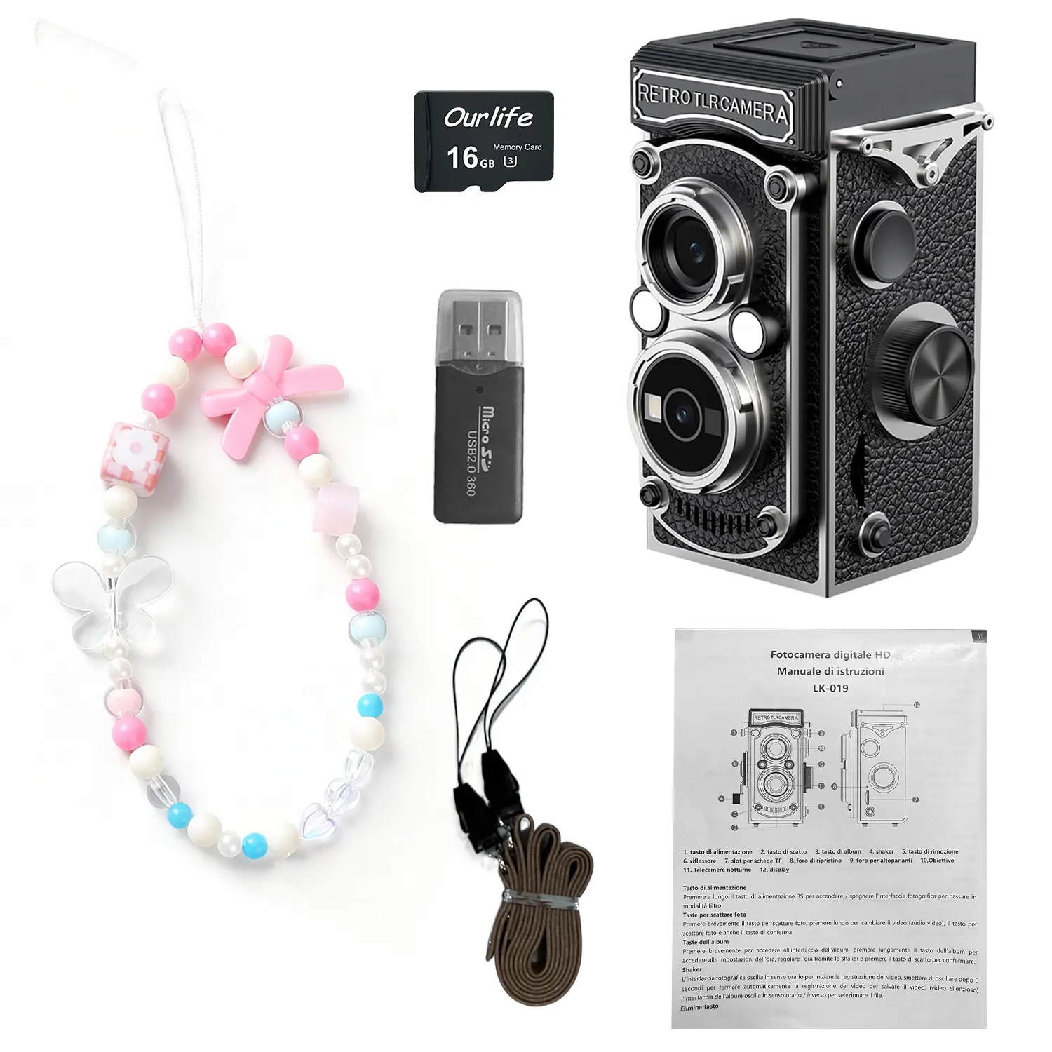 Portable Mini Digital Camera, Halloween Christmas Gift, Vintage Hand-Cranked Dual Lens, Optical Zoom, Auto Focus, Cmos Sensor, Handheld Vlogging Camera