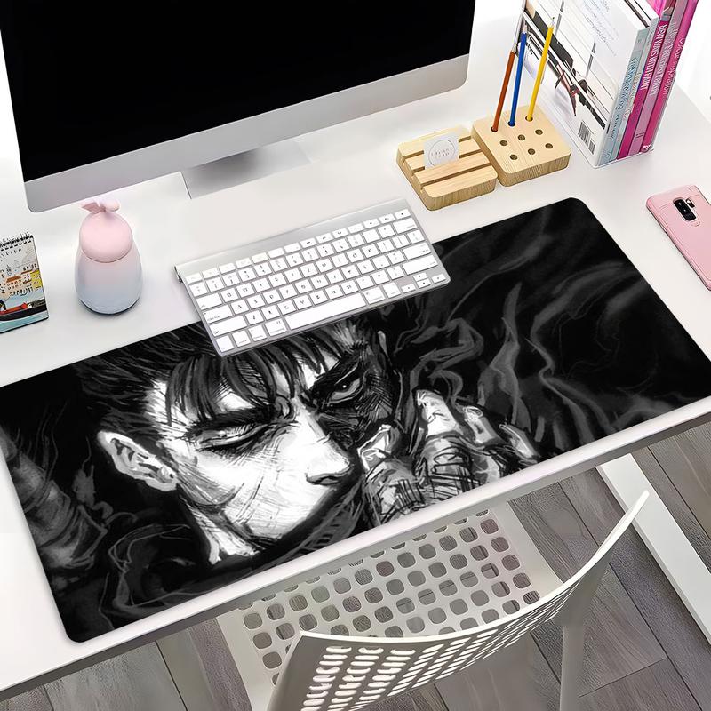 Black White Dark Tough Guy Gothic Manga Design Large Gaming Mouse Pad,Aesthetic Desktop Decoration Pad,Washable Rubber Pad Non-Slip Lock Edge Multi-Size Mouse Pad Suitable For Home Office,Good Gift for Family and Friends