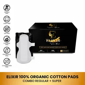 Coco March Elixir Organic Cotton Pads, Feminine Menstrual Care Pads for Women, Regular and Super Pads with Wings (28ct) Coco March Elixir Organic Cotton Pads, Feminine Menstrual Care Pads for Women, Regular and Super Pads with Wings (28ct)