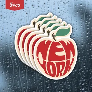 5Pcs "New York" Retro Apple Waterproof Vinyl Sticker, Self-Adhesive Decal, Suitable For Water Bottles, Laptops, Cars, Tablets, Ideal For New York Lovers, Retro Design Fans And City Pride Enthusiasts