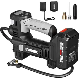EWORK 20V Tire Inflator Portable Air Compressor, Cordless Car Tire Pump with 2.0Ah Battery, 150 PSI, Inflates in 3 Mins, +/-0.5 PSI Accuracy,Auto-Stop & Rubber Grip for Car, Motorcycle, Bike