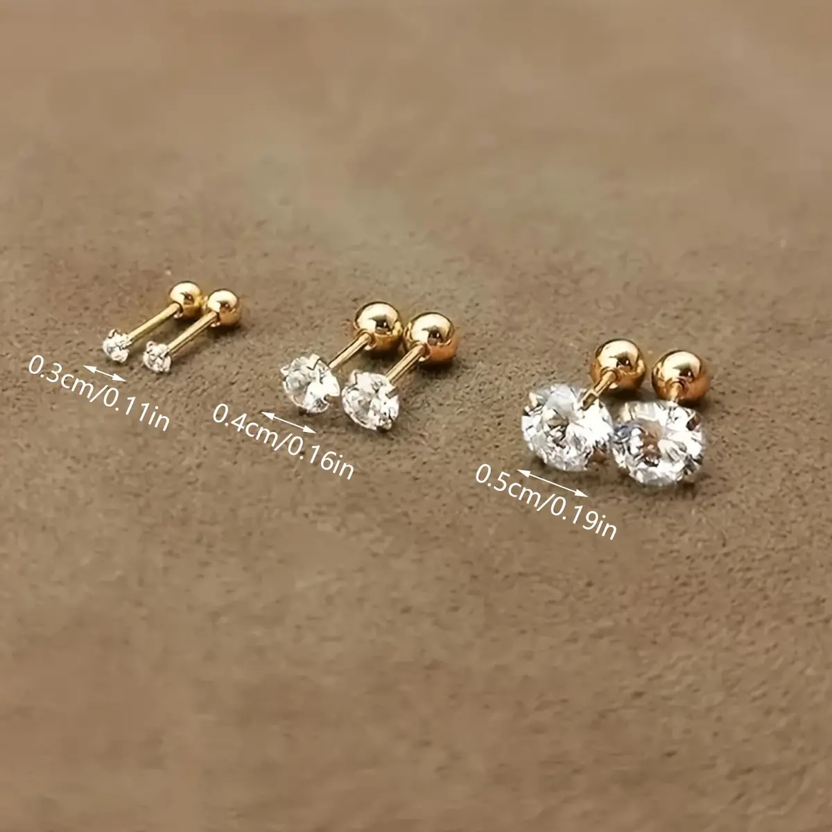 1-Pair/3-Pairs Set, 18K Gold Plated Stainless Steel, Round Ball Twisted 4-Prong Set Cubic Zirconia Stud Earrings, Simple Style earrings Studearrings