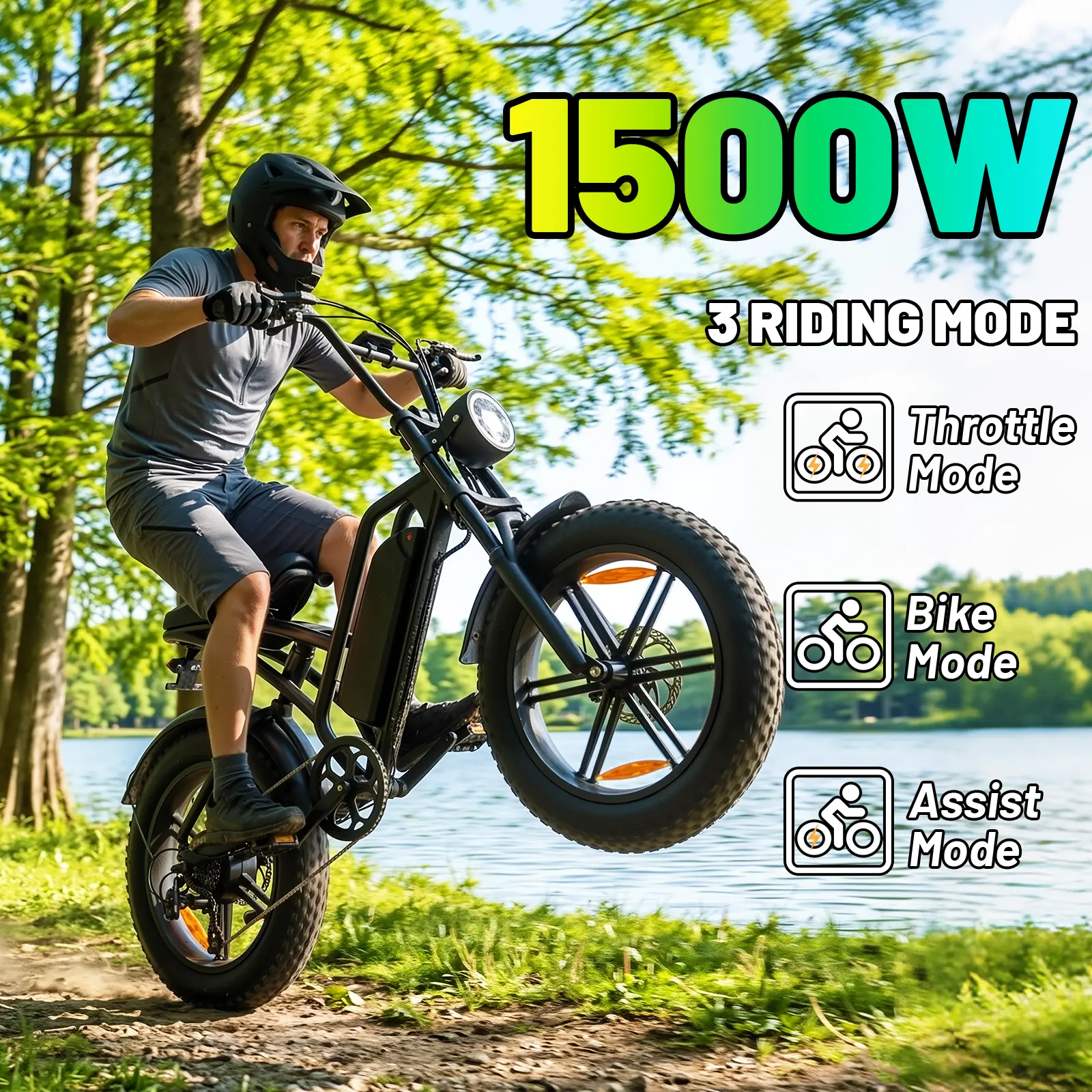 [ASKMY] 1500W Peak Fat Tire Electric Bike for Adults,30MPH Top Speed, 20"x4.0" All-Terrain E-Bike,48V 15Ah Battery,  UL 2849 Certified Dual Suspension Adult Off-Road Electric Bike