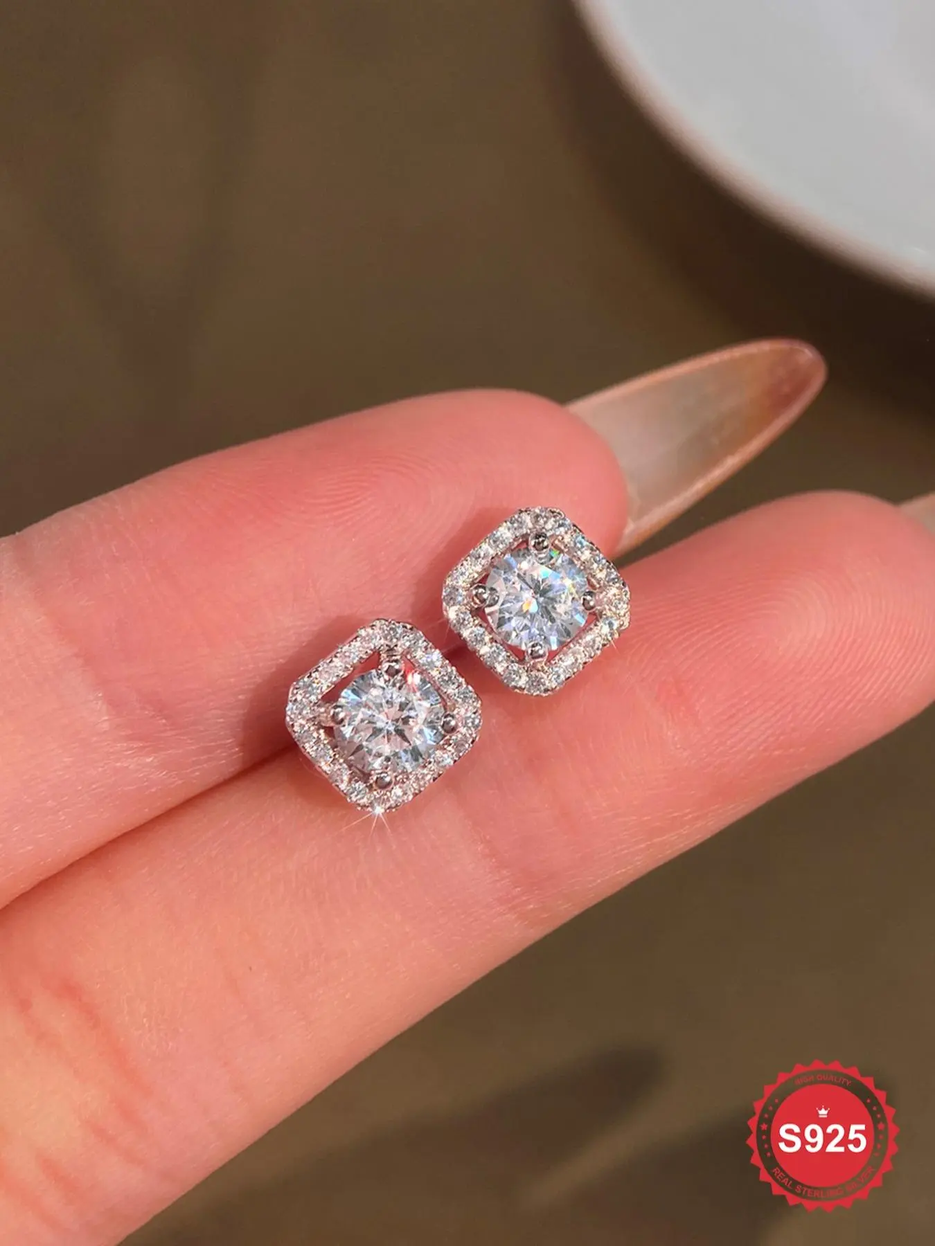 S925 Sterling Silver Fashion Square Shaped Rhinestone Decorated Stud Earrings, Elegant Jewelry for Women, Trendy All-match & Exquisite Jewelry for Birthday Gift, Statement Earrings