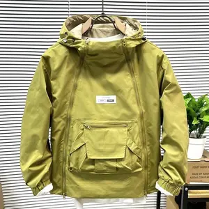 Workwear Pullover Jacket for Men, Hooded Double Zipper Loose Coat, Autumn American Retro Simple Windbreaker Trend