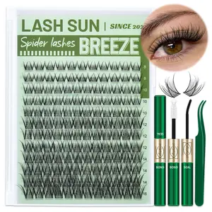 Lashsun Spider Breeze Lash Clusters Kit, Wispy Natural Eyelash Clusters D Curl 8-16mm Cluster Eyelash Extensions Reusable Individual Lashes with Invisible Band for DIY at Home, Kit with Bond&Seal Tweezers