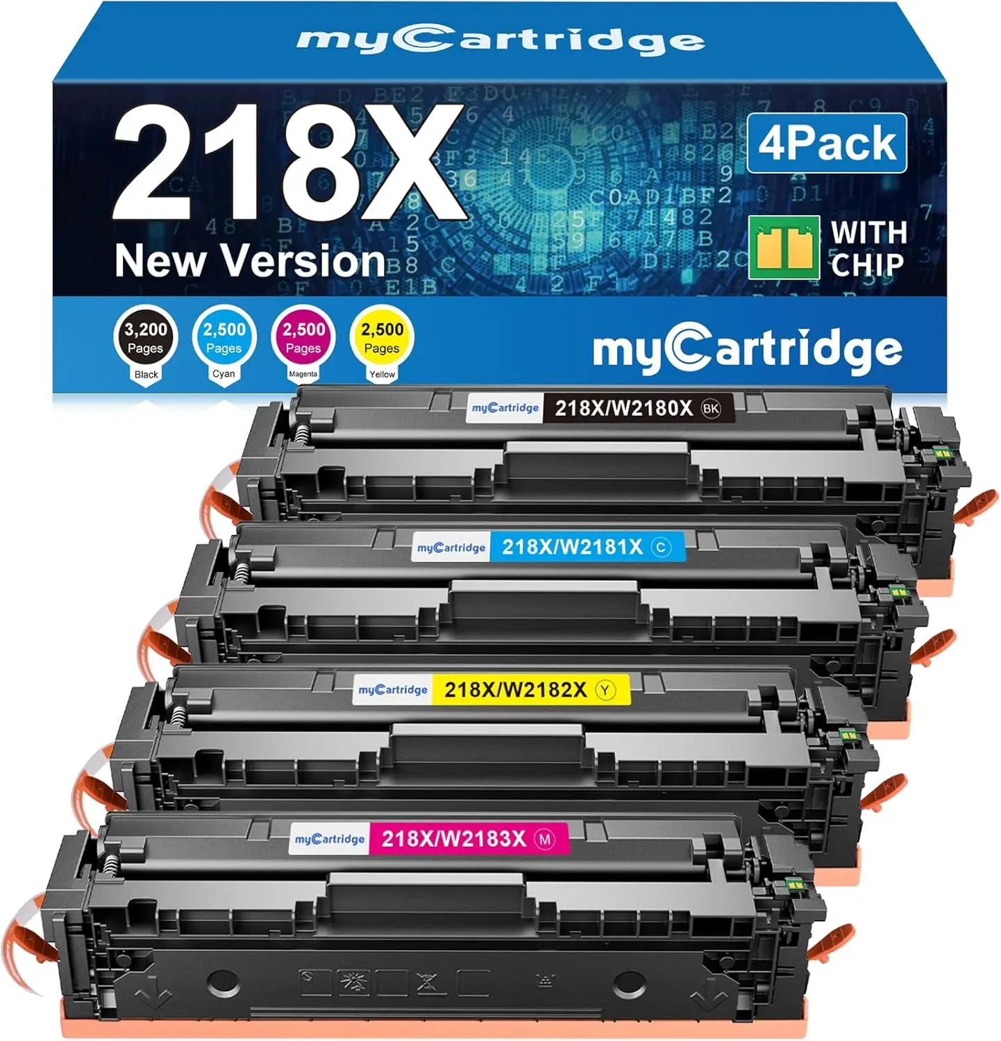 myCartridge 218A Compatible Toner Cartridges with Chips, 4-Pack for HP 3201dw, 3301fdw, 3301cdw and 3301sdw
