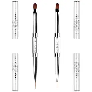 Double Ended French Tip Brush Set for Professional Nail Art 2 Pcs Hard Gel Builder & Brush Liner for Precise Design