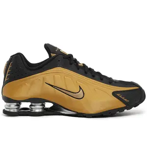 Nike Shox R4 Black Metallic Gold AR3565-005 Women's Fashion Sneaker New
