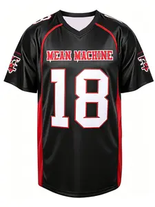 "Mechanical King" Series #18 Football Jersey, black and red combination. Long-sleeved breathable mesh T-shirt for movie fans, football enthusiasts and retro collectors American RUGBY jersey
