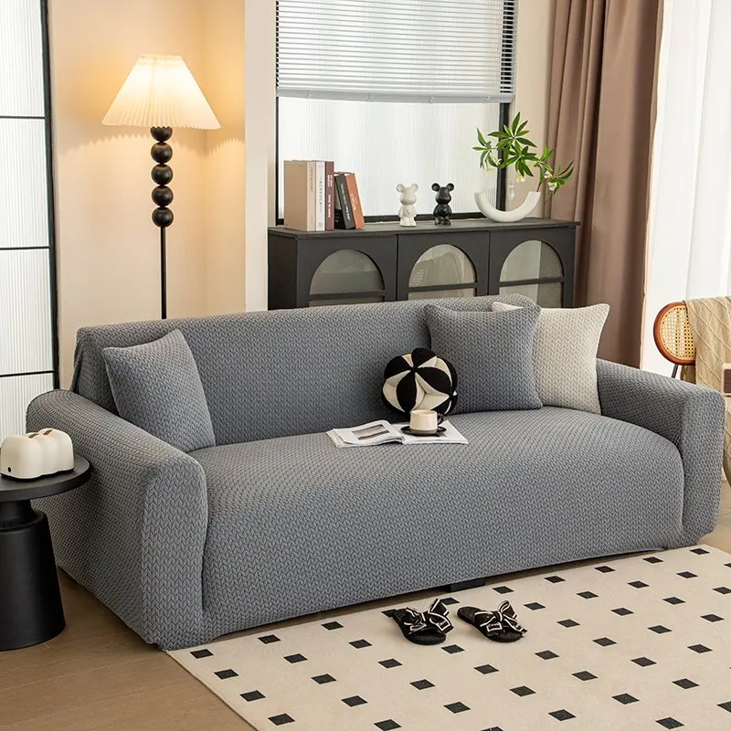Four-season Universal Woven Texture Elastic All-inclusive Sofa Cover, Suitable for Straight Row Integrated Sofa, Thickened Durable Fabric, Simple Nordic Style, Easily Create a Warm Living Room Atmosphere, Perfect for Pet Families