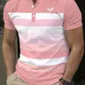 Men's Short Sleeve Fitted T-Shirt, Colorblock Casual Fit, Stand Collar Button Neck, Perfect for Daily Wear and Outdoor Sports, Ideal Gift, Clothes
