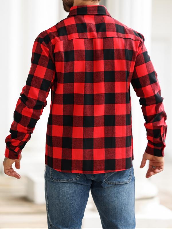 1 PCS Men's Long Sleeve Plaid Shirt, Casual Outdoor Workwear, Ideal Layering for Fall & Winter, Perfect for Men's Daily Wear
