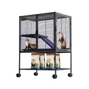 Metal Small Animal Cage,34 ''H Multi-Level Ferret Cage for Small Animals - Large Hamster Cage with Ramp, Extra Storage Stand, RemovableTray for Chinchilla, Rabbit, Guinea Pigs, Hedgehog, Gerbil