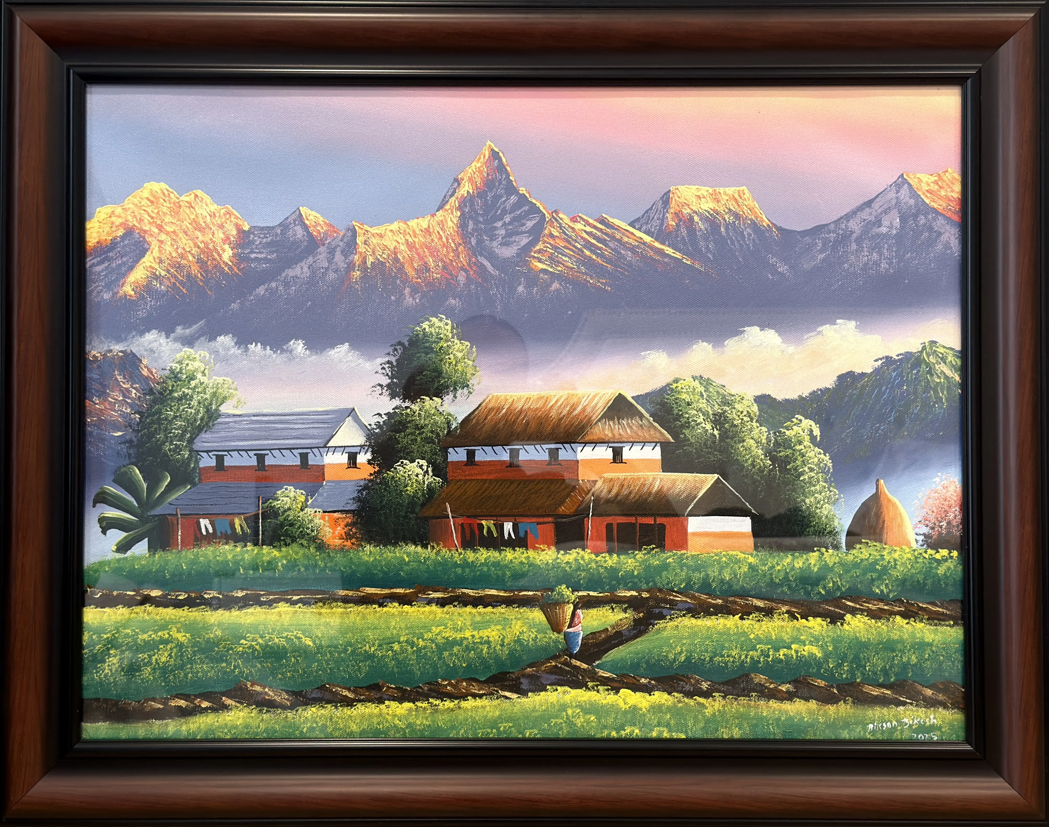 Acrylic Hand Painting of Nepal Village 18x24 inches landscape