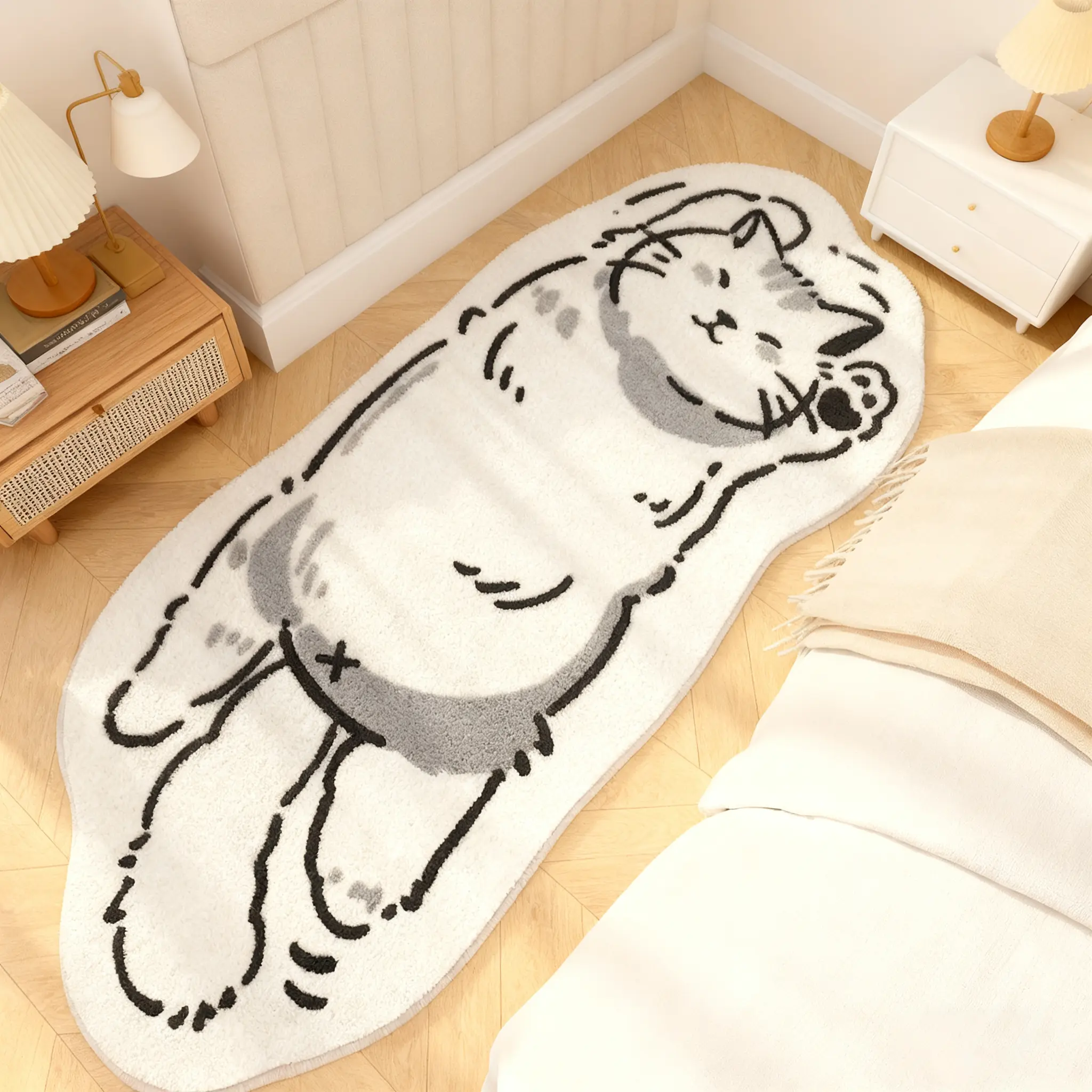 Cute Cartoon Cat Dog Print Decorative Rug, Soft Washable Plush Carpet, Modern Retro Style, Home Decor for Living Room Bedroom Office, Fluffy Area Rug, Cartoon Pattern Rug