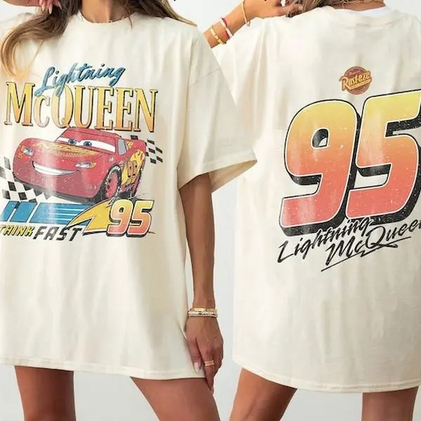 Two-sided Vintage Lightning Mcqueen t Shirt, Radiator Springs t shirt, Rusteze cars t Shirt type size color