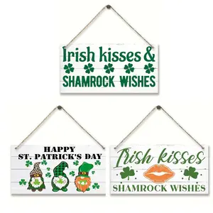 St. Patrick's Day Themed Wooden Hanging Sign, 1 Count Shamrock & Letter Pattern Hanging Ornament, Festive Decorations for Home Party