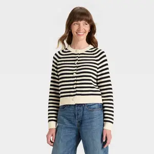 Women's Button-Down Cardigan - Universal Thread Black Striped S
