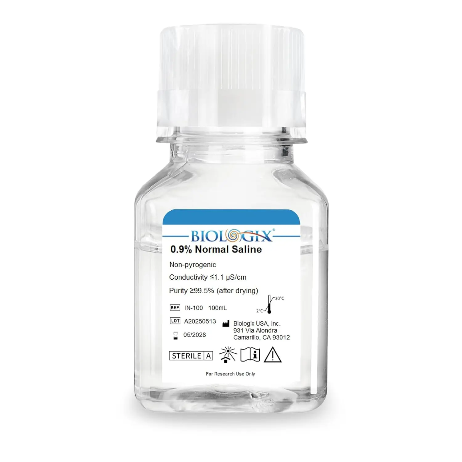 0.9% Normal Saline Solution, 0.1m Filtration Sterilized  Solution, Ready-to-Use Buffer for Lab Research Only, 100ml/Bottle