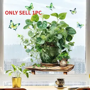 1 Piece of Multi-colored Potted Green Plant Themed Wall Sticker, Home Decoration, Decorative Sticker, Made of Self-adhesive PVC Waterproof Material for Wall Decoration, Life Water-resistant Bathroom Decorative Sticker.