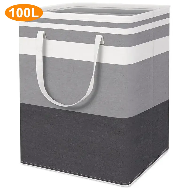 100L Ultra-Large Capacity Waterproof Foldable Laundry Basket - Independent Design, High Legs, Extended Handle, Cotton-Metal Construction for Home Laundry Organization