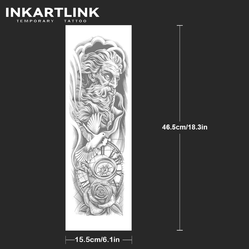 INKARTLINK Tattoo Tech, 2 Sheets Semi-Permanent Temporary Tattoos ,Sleeve Tattoo Design 1,Adult Art Design,Lasts 1-2 Weeks, Waterproof, Realistic Look, No Adhesive, No Reflection,For Man And Woman,Ideal for Swimming, Party