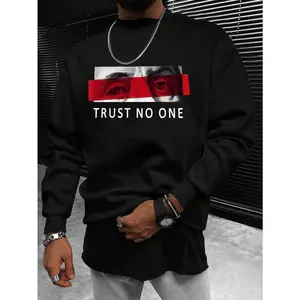 (250g  Men's Round Neck Sweatshirt)  Trust No One  Red Eyes Pattern Printed Casual Pullover With Street Style, Suitable For Outdoor Wear In Autumn And Winter