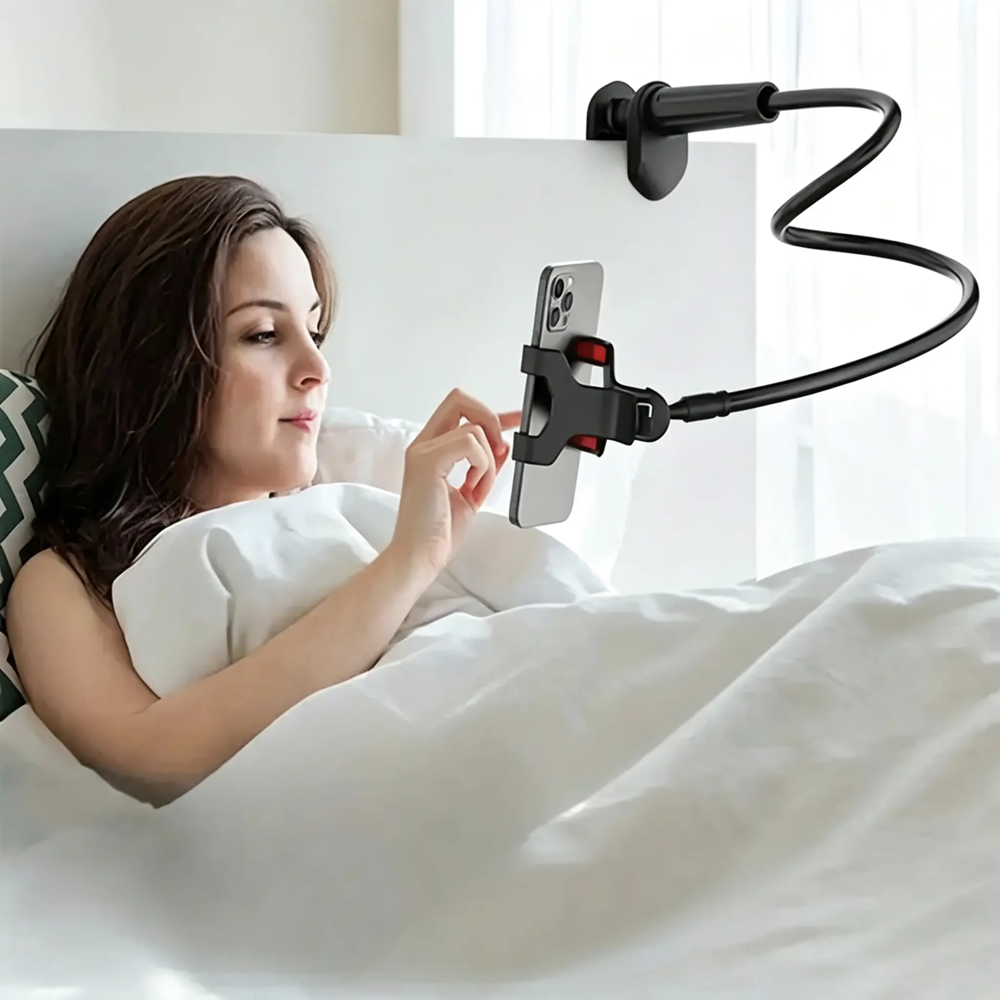 Gooseneck Cell Phone Holder for Desk & Bed, 30" Flexible Al-Mg Arm Stand with Anti-Slip Clamp for Kindle, Galaxy Tabs, iPhone iPad, Anti-Slip Surface, Reading In Bed Or Desk, Rotatable