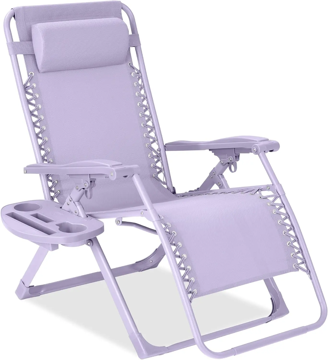 Adjustable Zero Gravity Chair, Monochromatic Color Folding Patio Recliner w/Side Tray, Headrest - Lavender